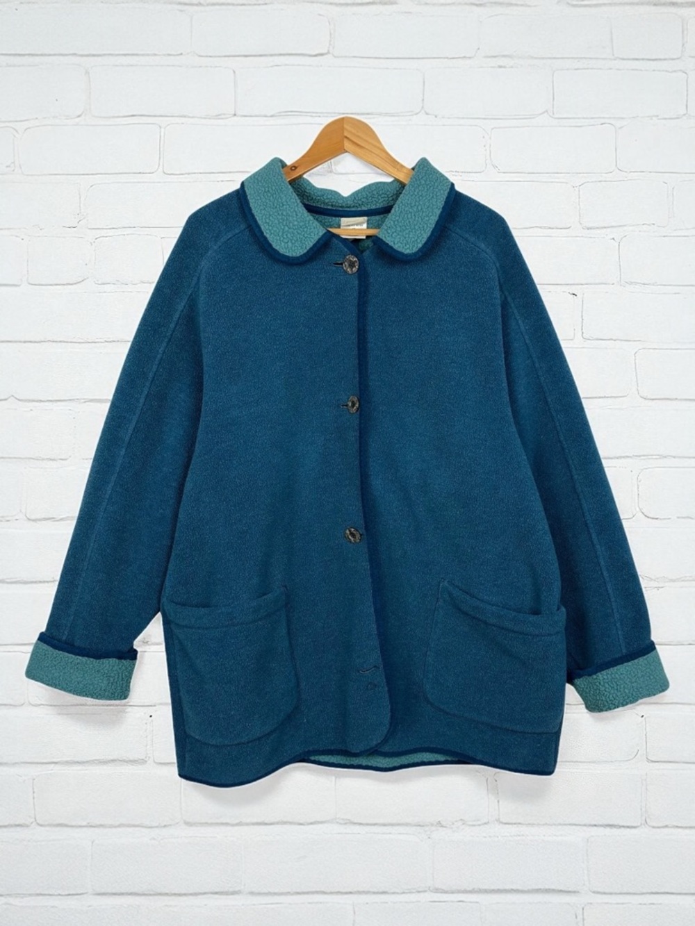 L.L. Bean Vintage 90s Colorblock Sherpa Fleece Button Teddy Chore Jacket Blue